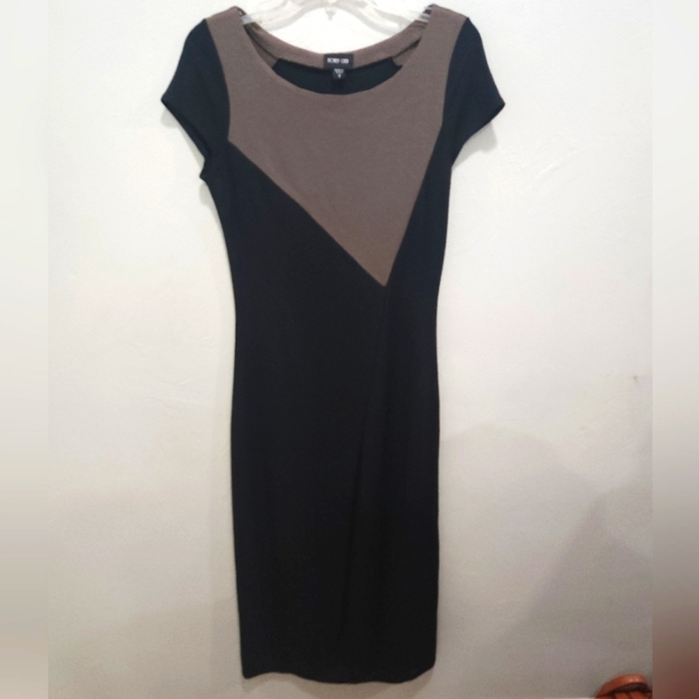 Ronen Chen• black and brown colorblock midi dress. Sz 2